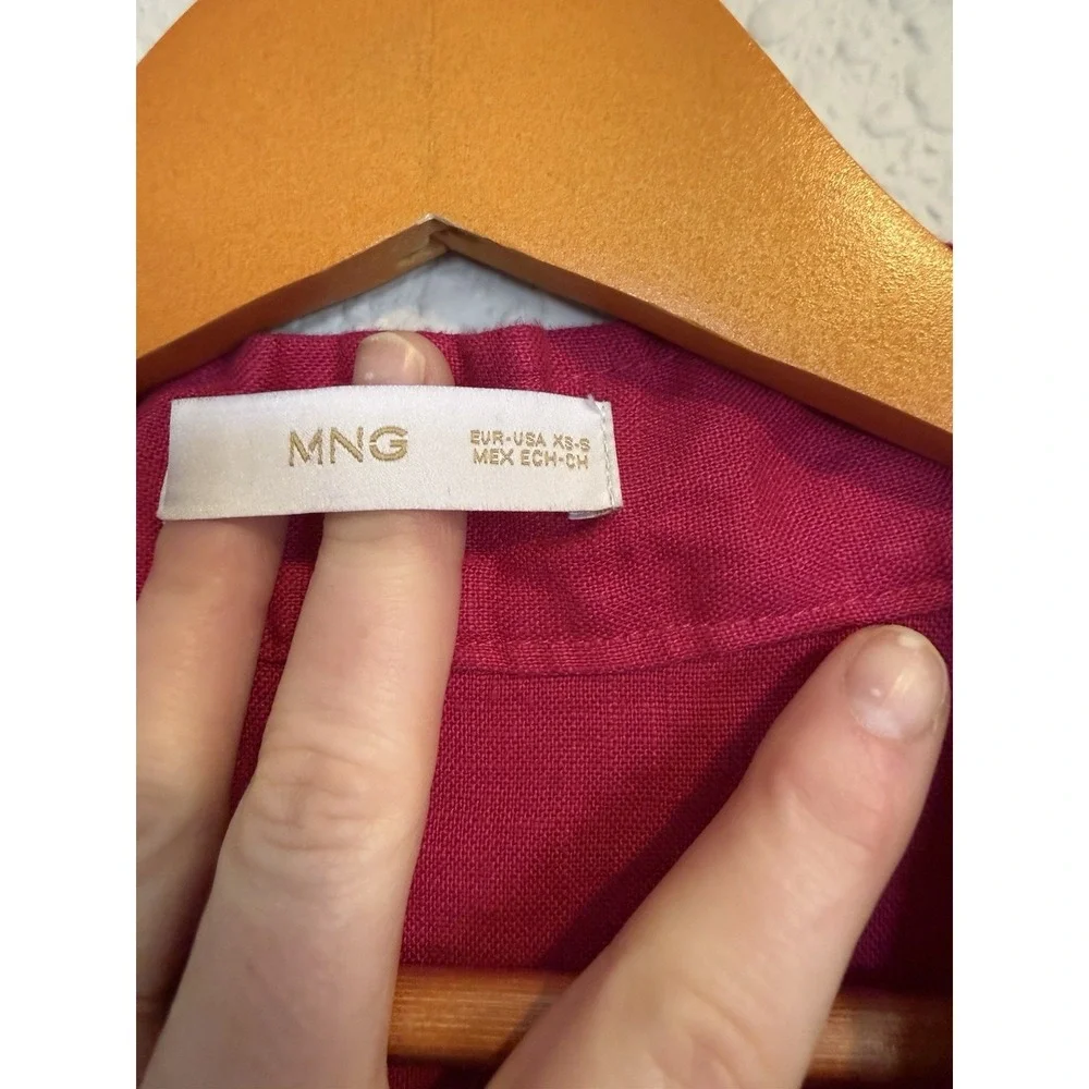 Mango MNG 100% Linen Dress MIDI Fuchsia Pink Sz Small Coastal Shift Casual